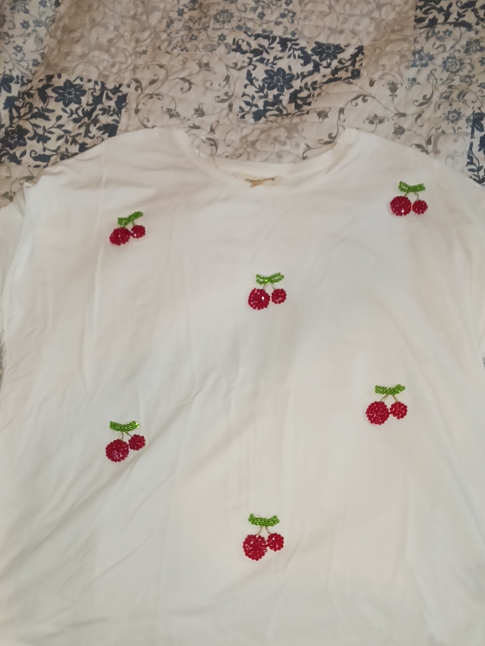 White Women's Cherry Embroidered Blouse